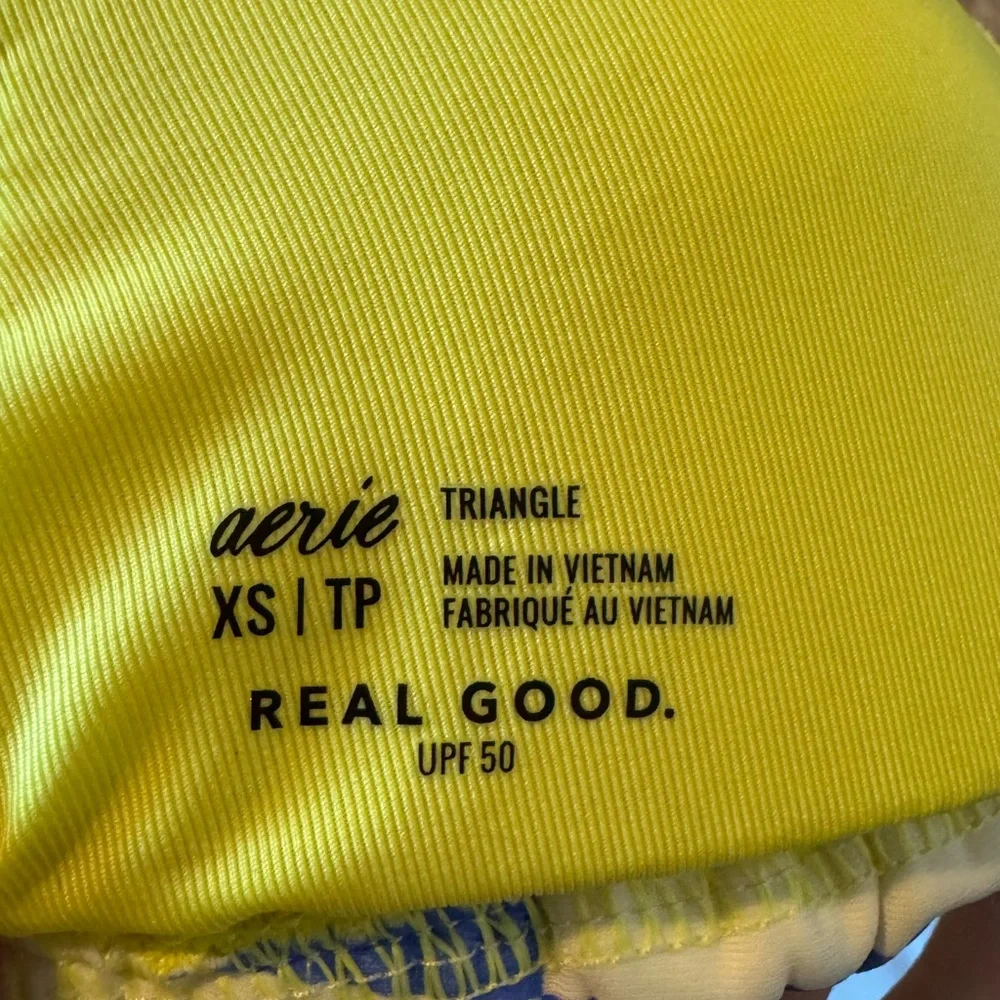 Aerie Real Good Checkered Triangle Bikini Top Blue White Neon XS NWT - Picture 2 of 7